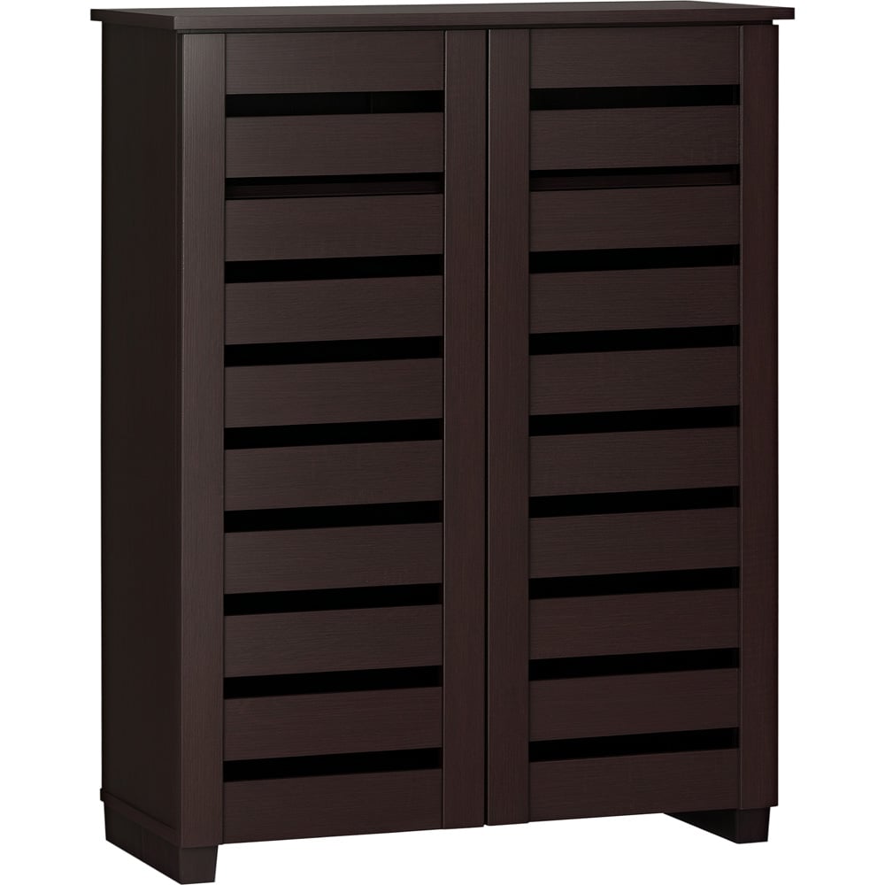 HOMCOM 2 Door Brown Slatted Shoe Storage Cabinet Image 2