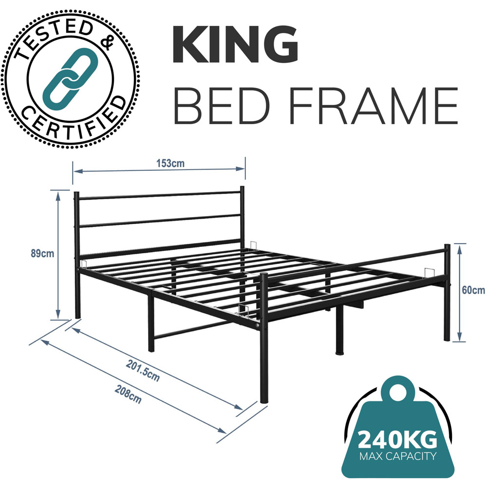 House Of Home King Black Powder Coated Metal Bed Frame Image 6