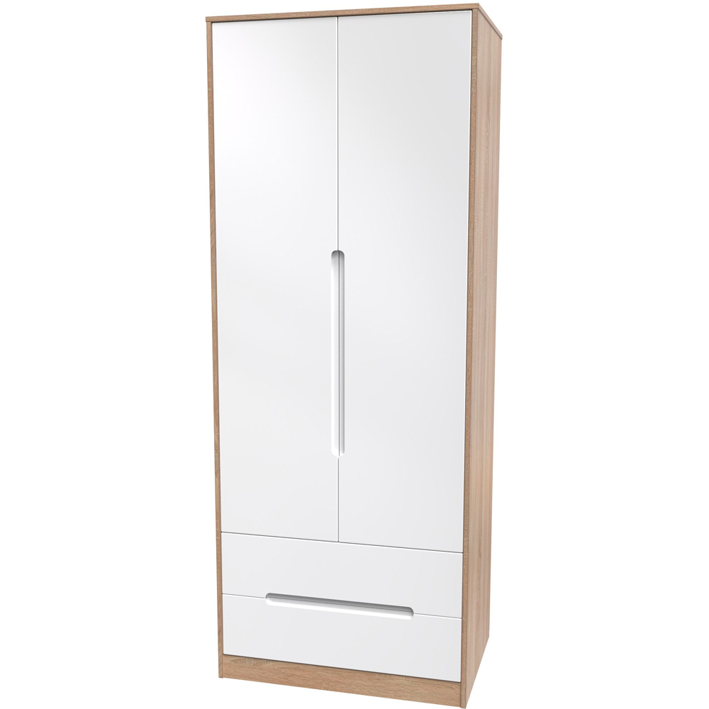 Crowndale Monaco 2 Door 2 Drawer White Gloss and Bardolino Oak Tall Wardrobe Ready Assembled Image 4