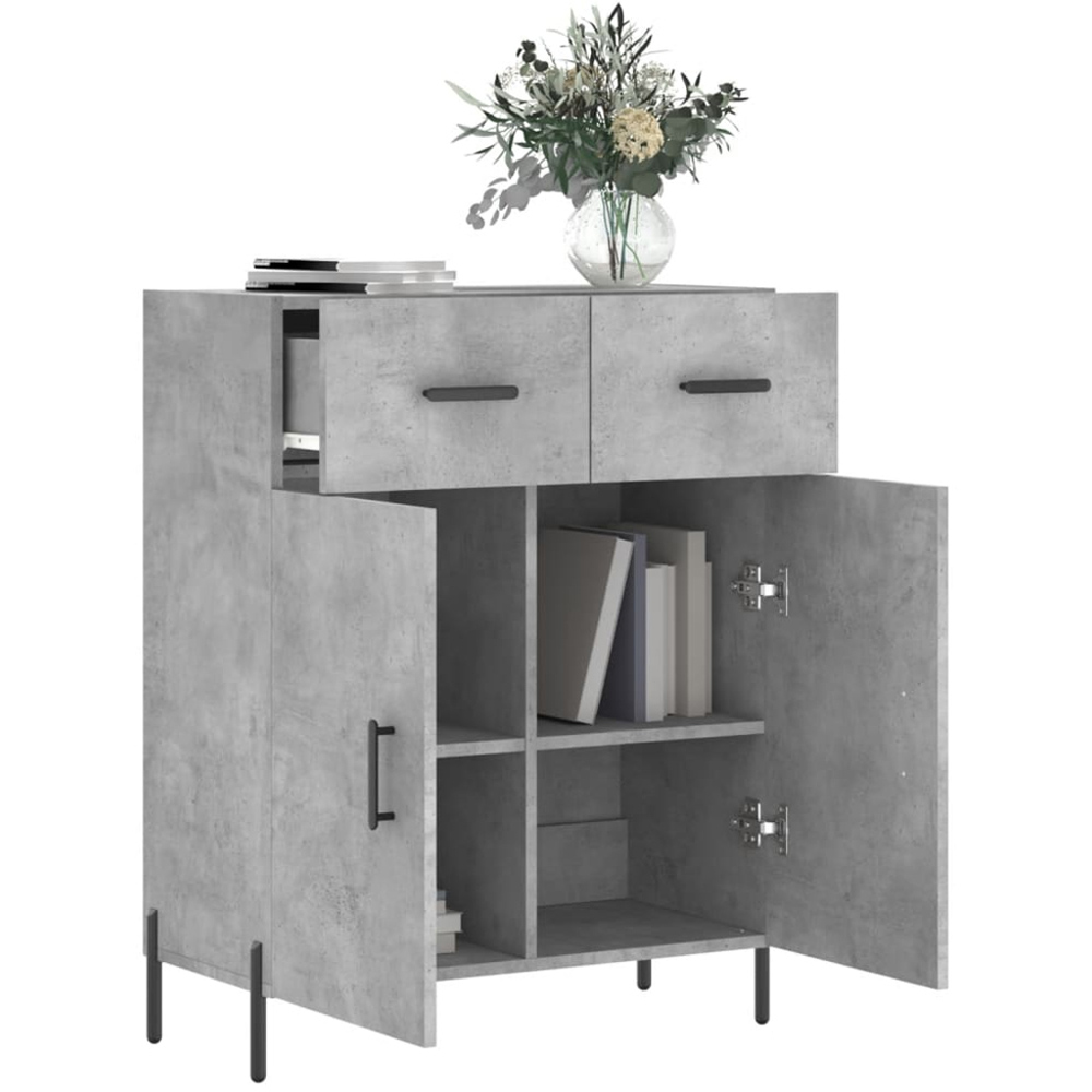 vidaXL 2 Door 2 Drawer Concrete Grey Wooden Sideboard Image 4