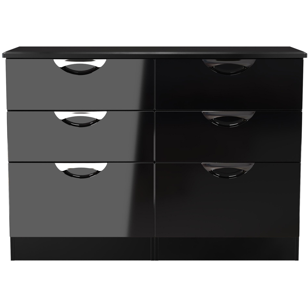 Crowndale Camden 6 Drawer Black Gloss and Black Wide Chest of Drawers Ready Assembled Image 2
