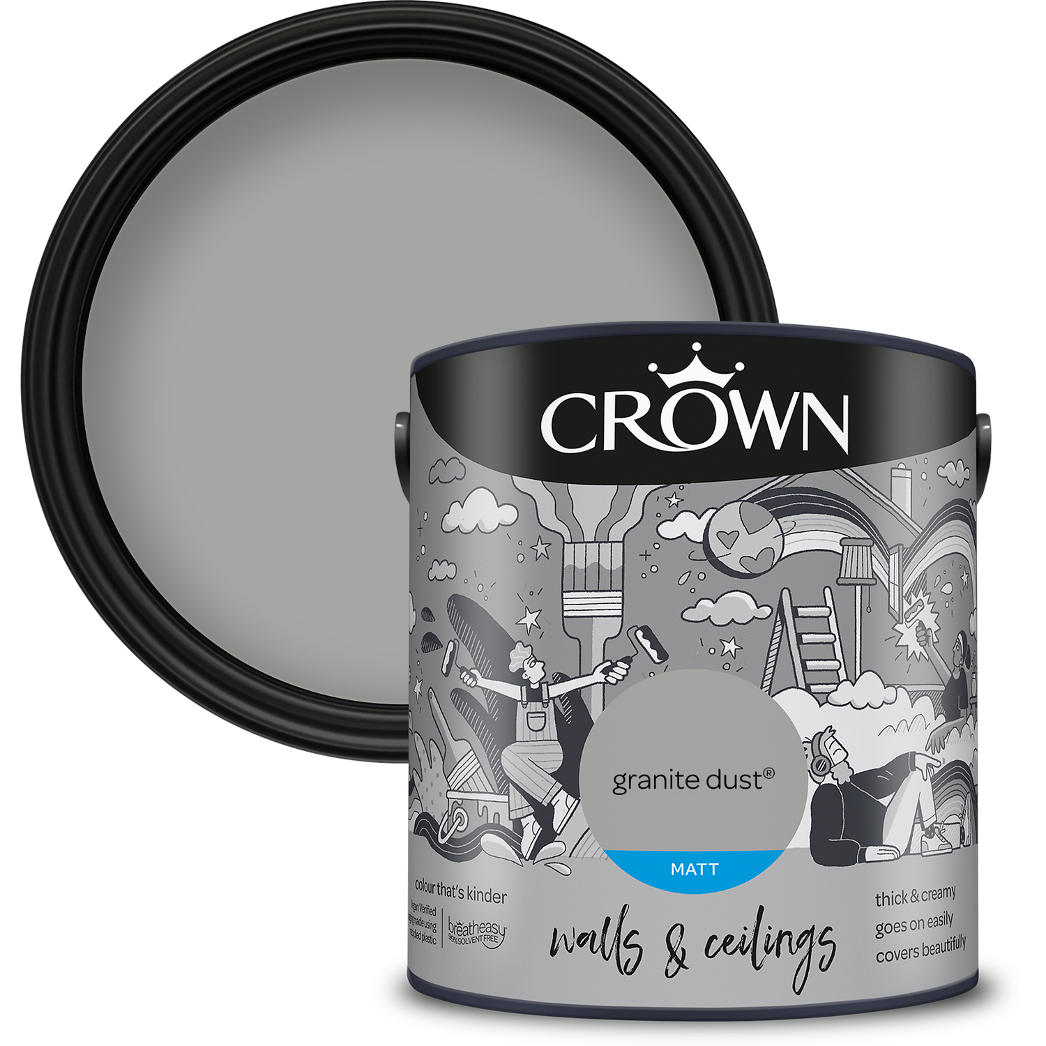 Crown Wall and Ceilings Granite Dust Matt Emulsion 2.5L Image 1