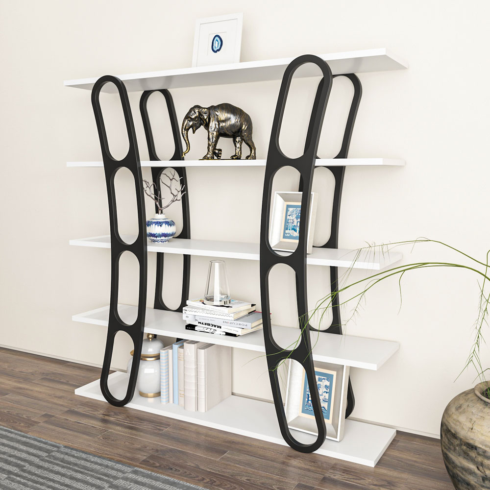 Decorotika Adar 5 Shelf White and Black Bookcase Image 6