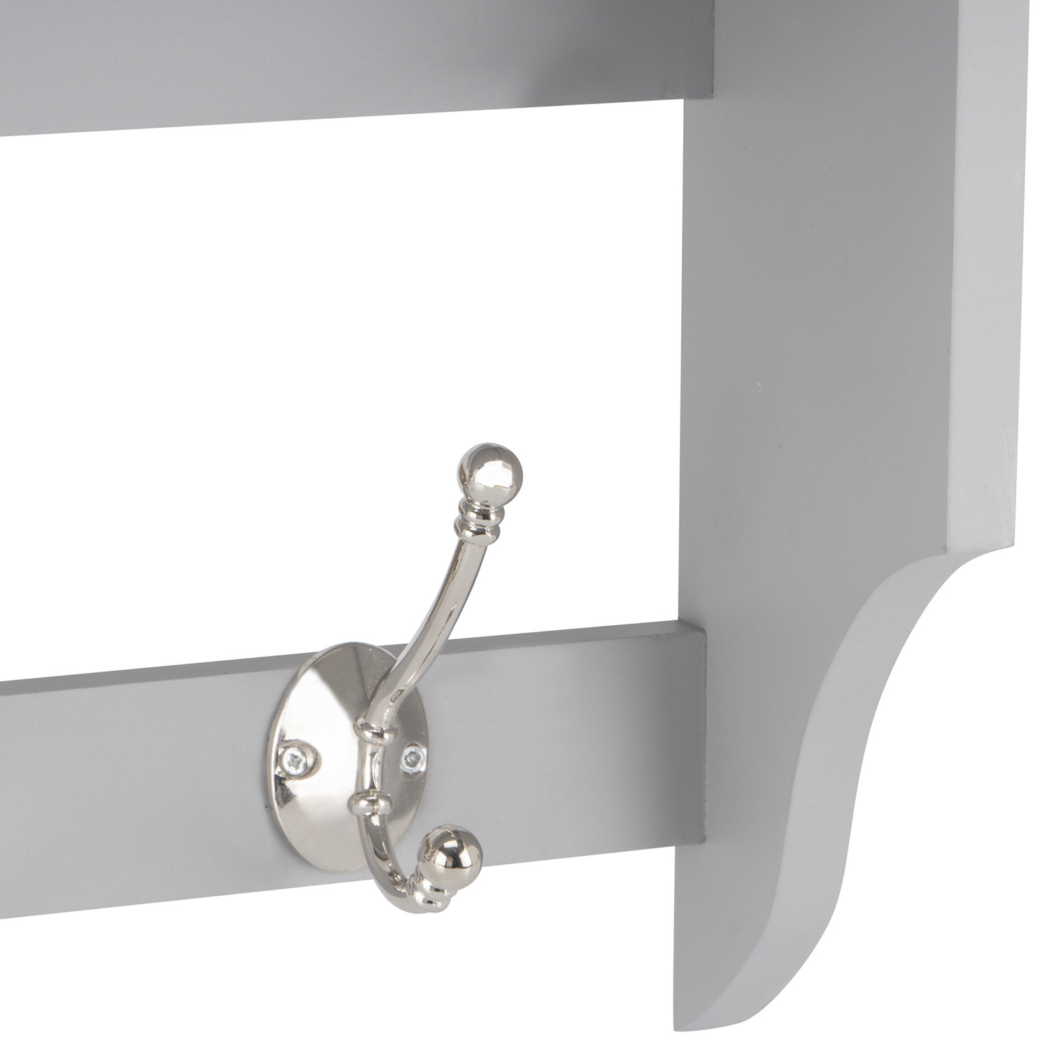 Grey 4 Hook Wooden Coat Rail with Shelf Image 3