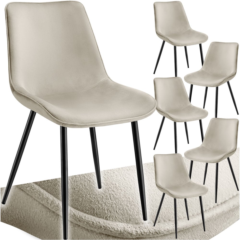 tectake Monroe Set of 6 Cream Velvet Padded Dining Chair Image 2