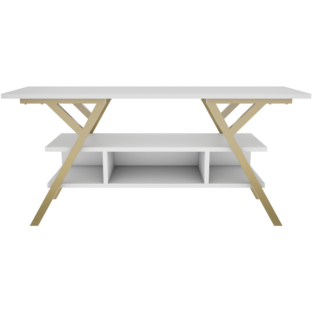 Decorotika Minerva Decorative 4 Open Shelf Gold and White TV Unit Image 3