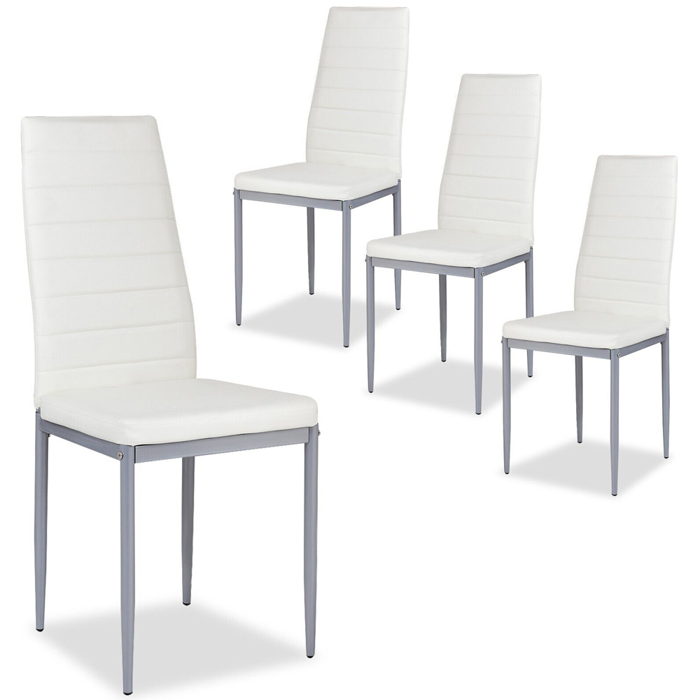 Costway Set of 4 White Upholstered High Back Dining Chairs Image 2