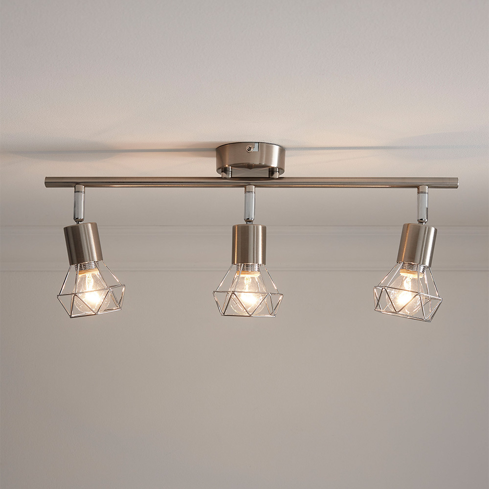 Kliving Juno 3 Light Satin Nickel Bar Ceiling Fitting Image 3