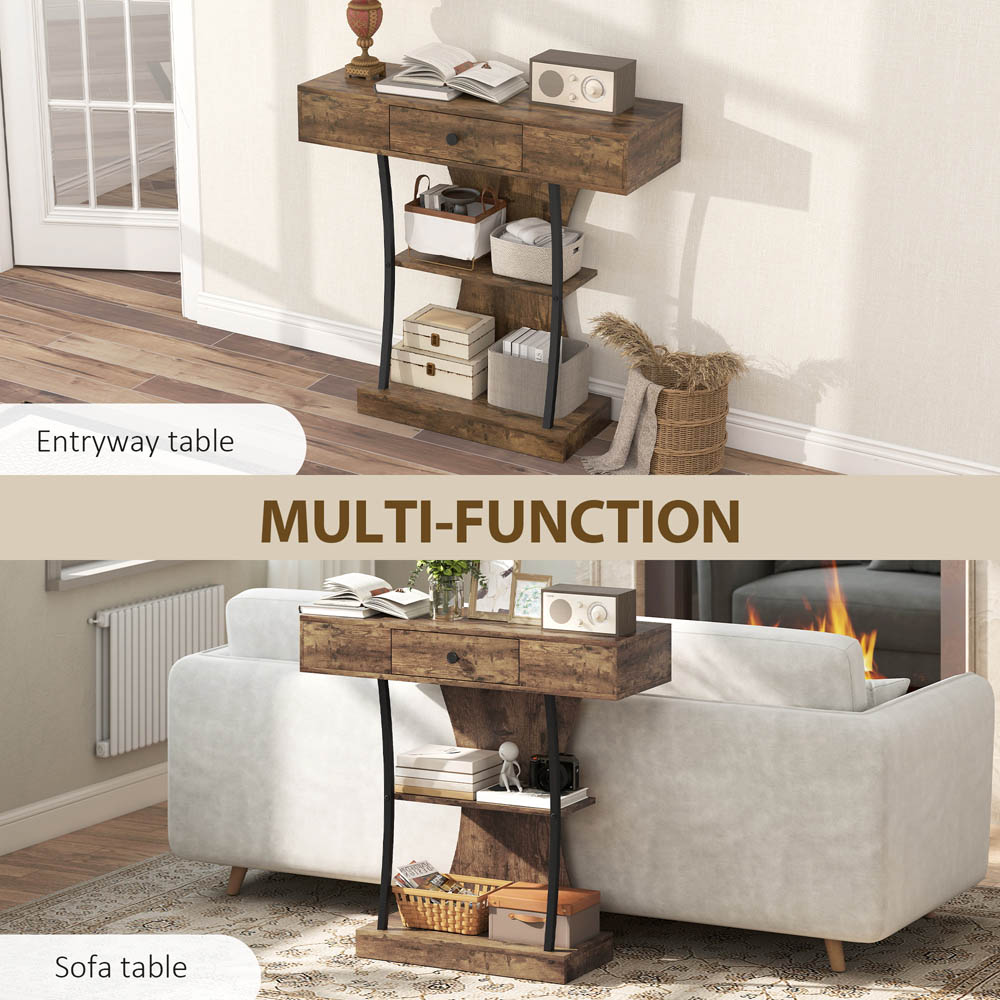 Portland Single Drawer 2 Shelf Rustic Brown Console Table Image 5