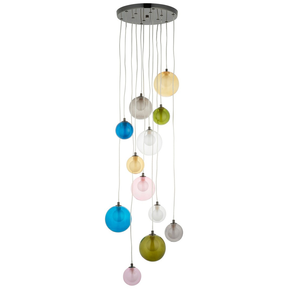 Merano Cagliari Glass Multi Coloured 12 Light Pendant Ceiling Lamp Image 1