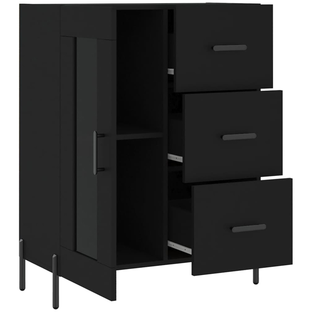 vidaXL Single Glass Door 3 Drawer 2 Shelf Black Wooden Sideboard Image 6