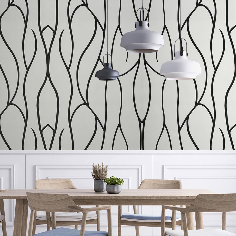 Living and Home Abstract Line Pattern White and Black Non Woven Wallpaper Image 7