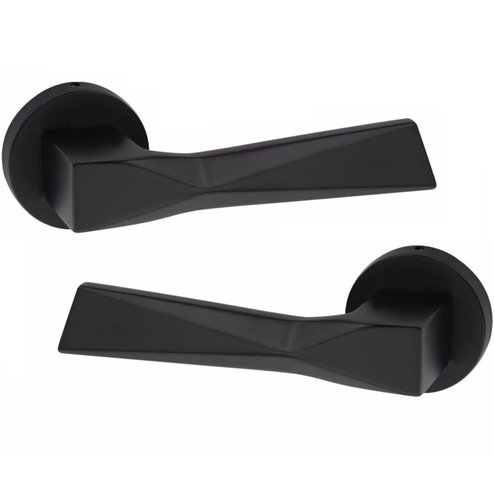Golden Grace Modern Aura Matt Black Euro Lock Handles Set Image 3