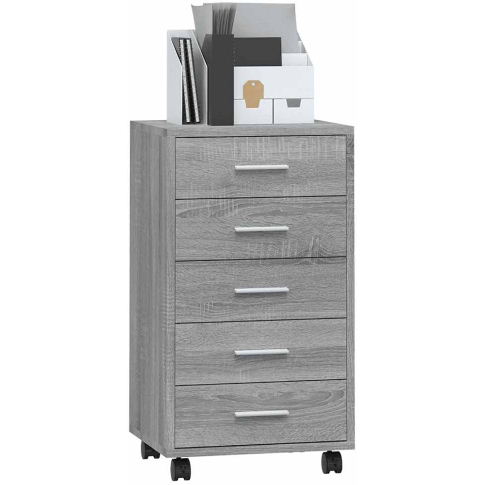 vidaXL 5 Drawer Grey Sonoma Storage Cabinet with Castors Image 3