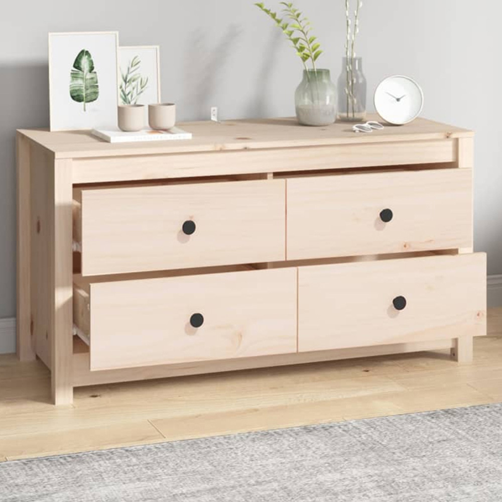 vidaXL 4 Drawer Natural Solid Pine Wood Sideboard Image 1