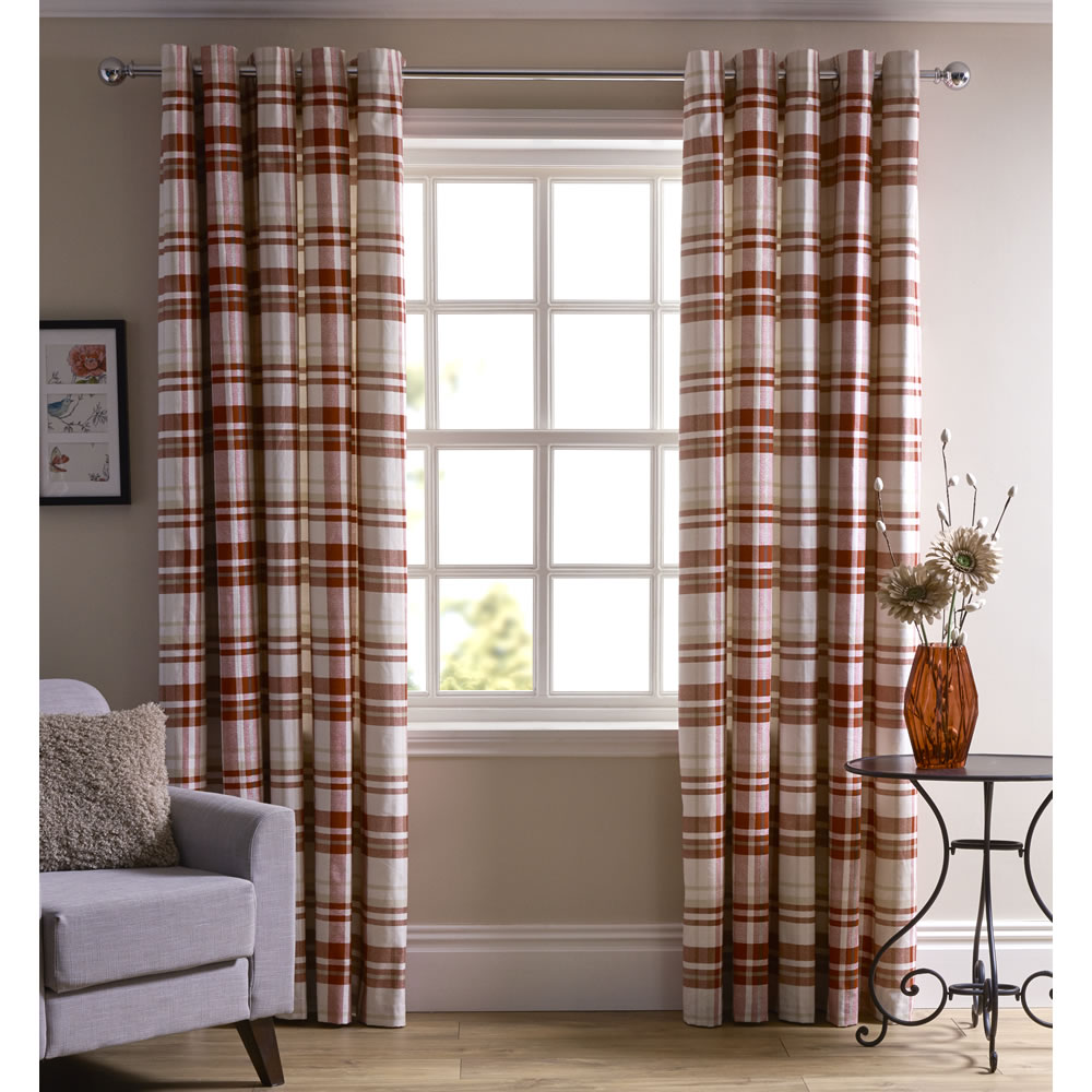 Wilko Red Printed Check Curtains 228 W x 228cm D Image 1