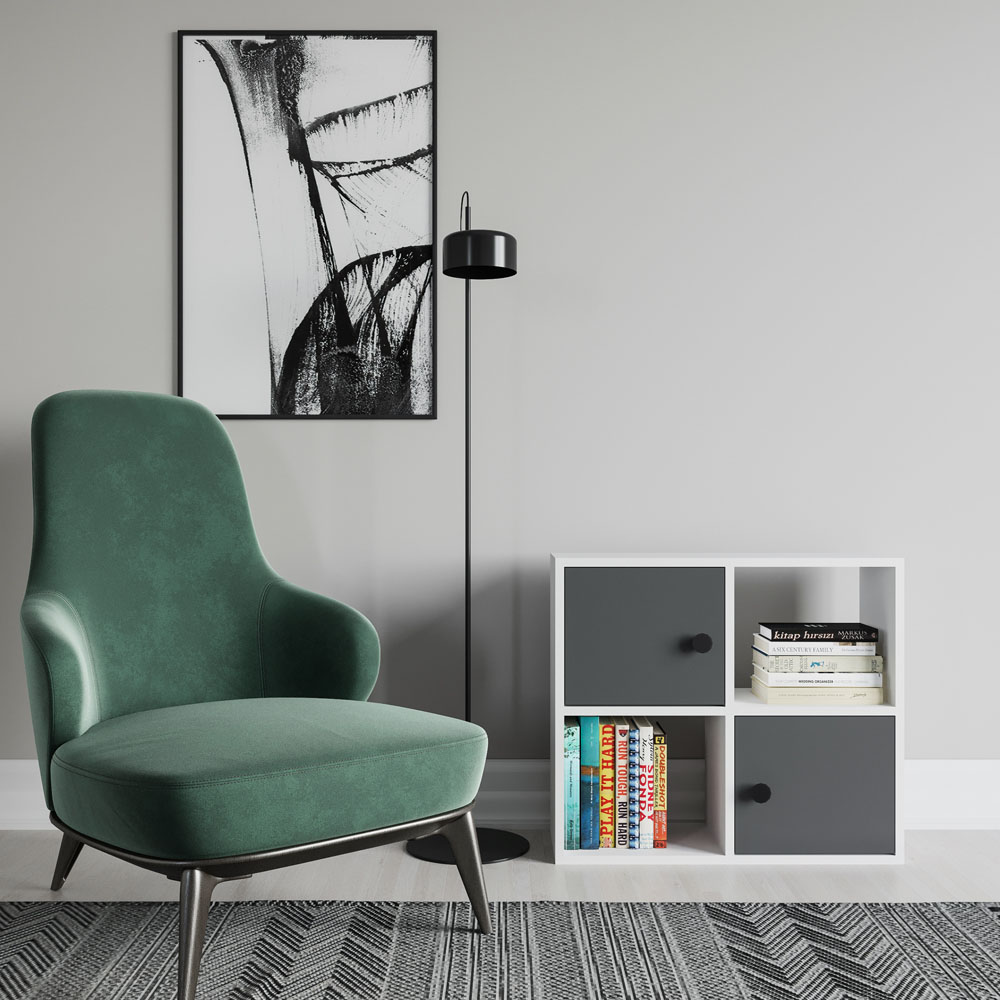 Decorotika Tuttle 2 Door 2 Open Shelf White and Anthracite Bookcase Image 3