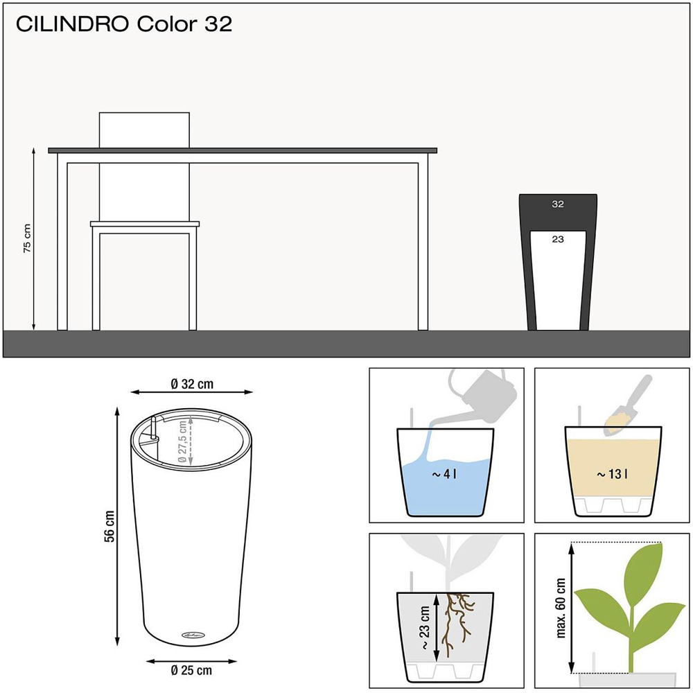 Lechuza Cilindro Sand Brown Polyresin Self Watering Planter 56cm 2 Pack Image 8