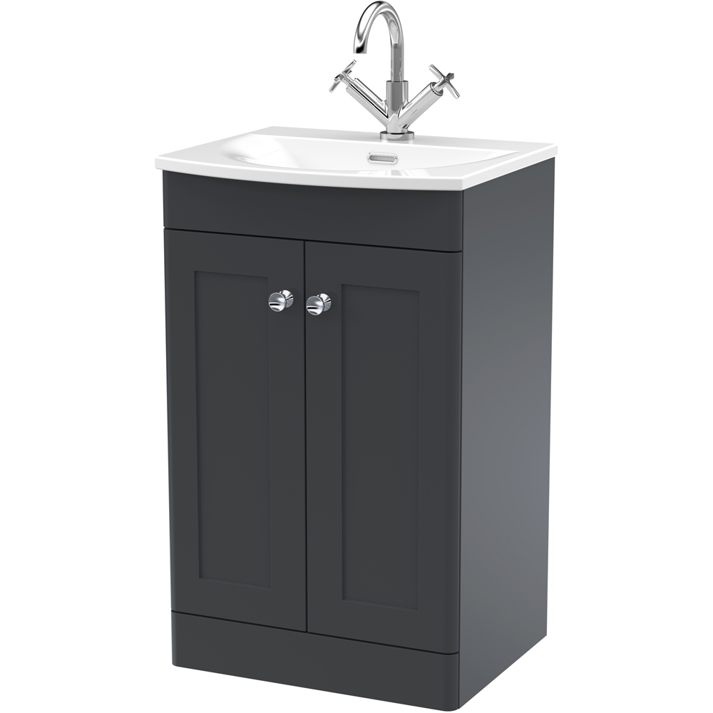 nuie Classique 2 Door Soft Black Floor Standing Unit and 1 Tap Hole Curved Basin 500mm Image 1
