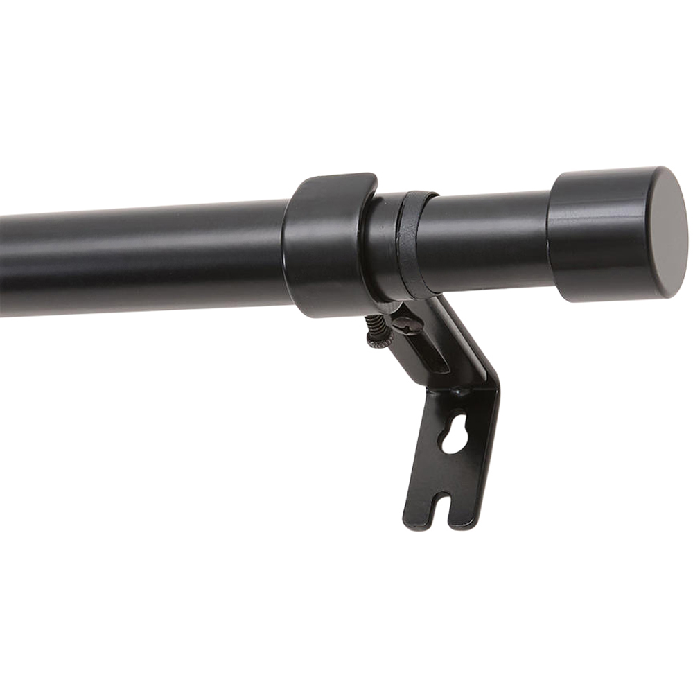 Living and Home 71-122cm Glossy Black Telescopic Curtain Pole with Brackets and Flat Finial Image 5