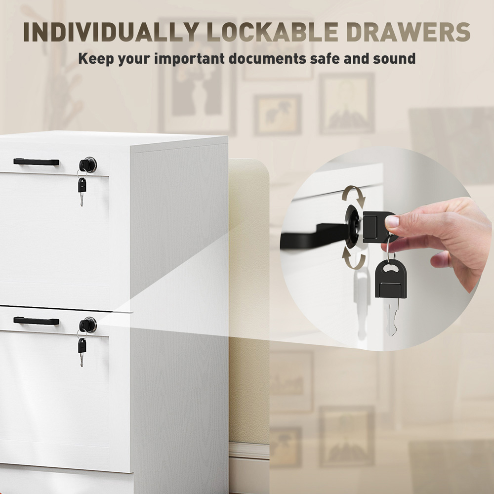 Portland 2 Drawer White Lockable Filing Cabinet with Keys Image 6
