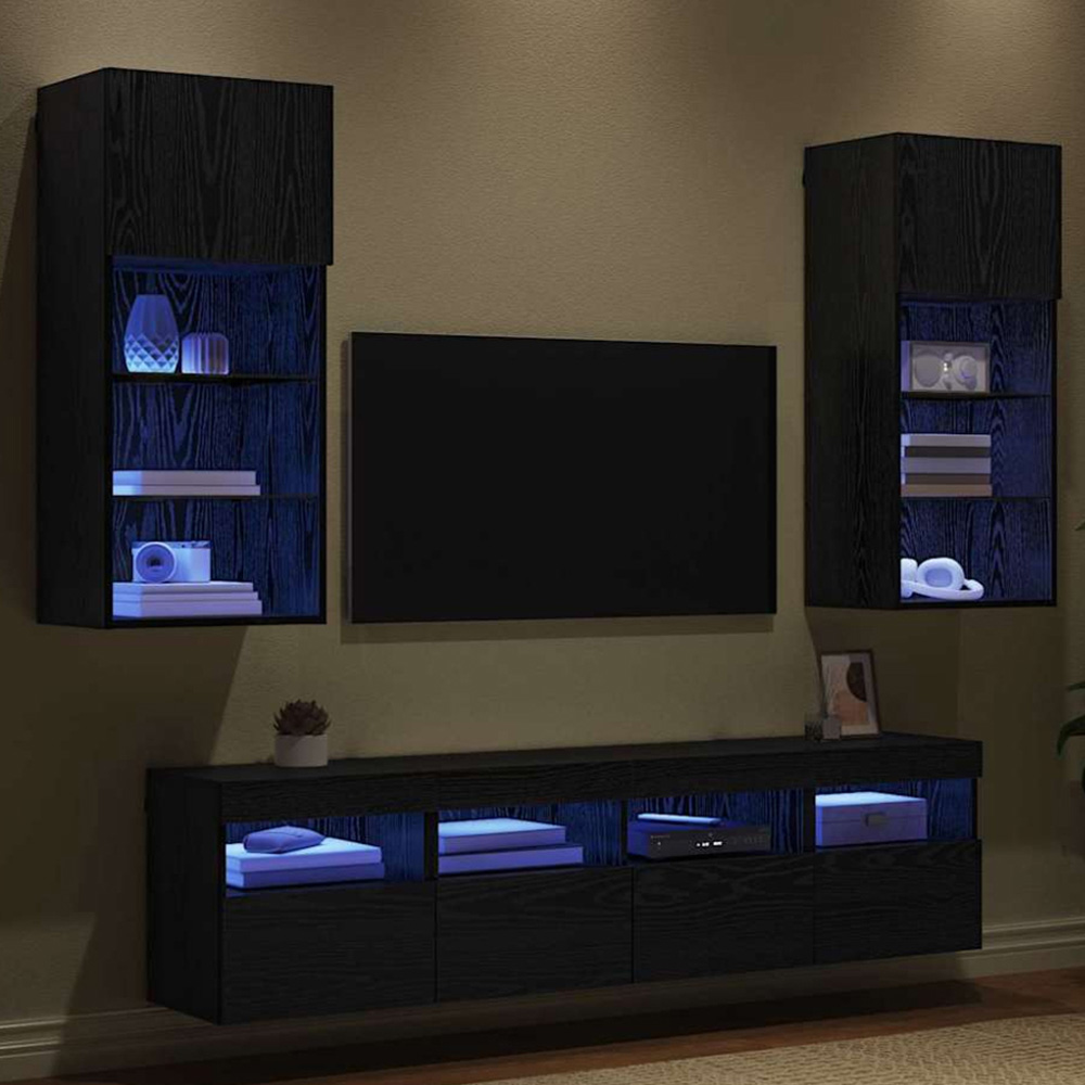 vidaXL LED Black Oak TV Wall Unit Image 1