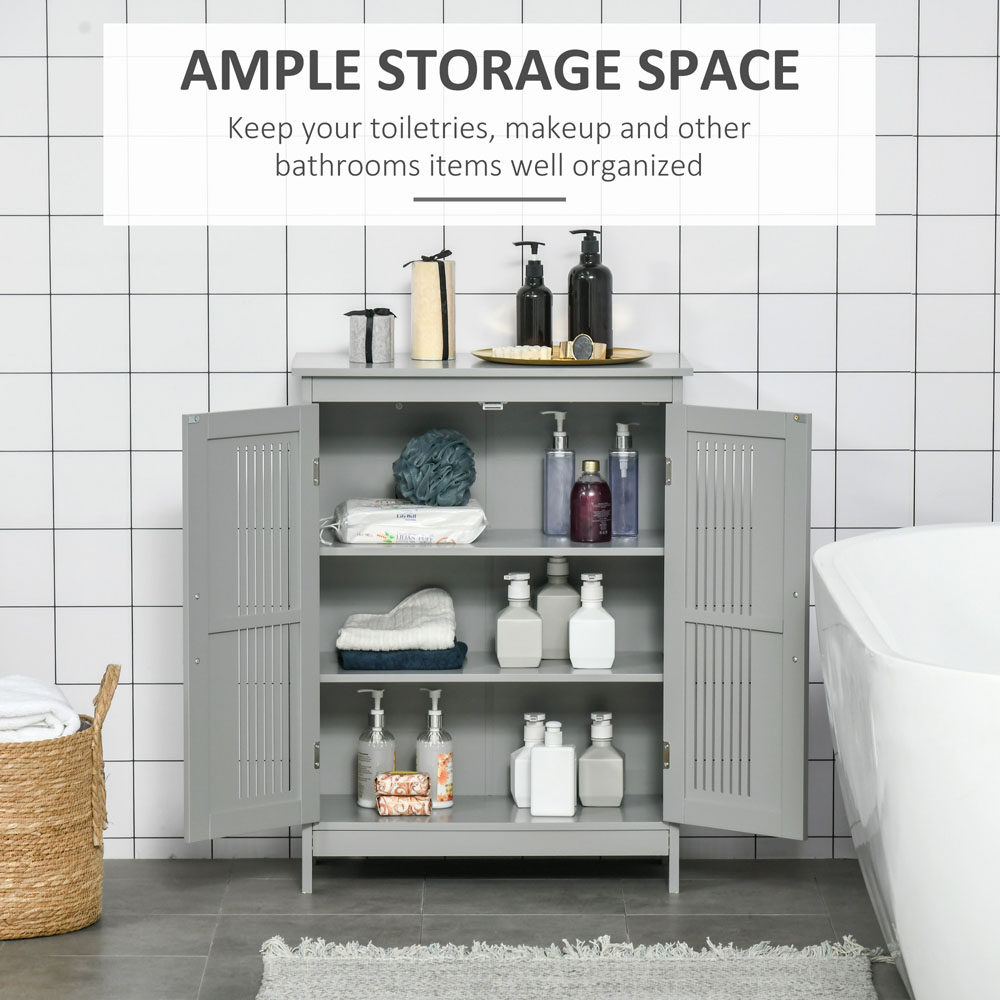 Kleankin 2 Door Grey Freestanding Bathroom Cabinet Image 4