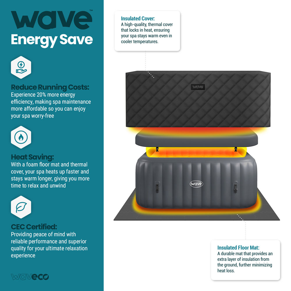 Wave Spas Pacific 4 Person Dark Grey Square Inflatable Hot Tub with EnergySave Bundle Image 4