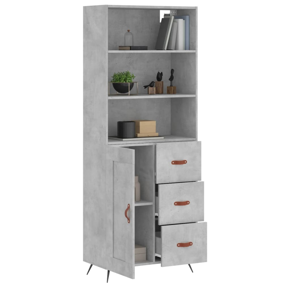 vidaXL Single Door 3 Drawer 3 Shelf Concrete Grey Highboard Image 3