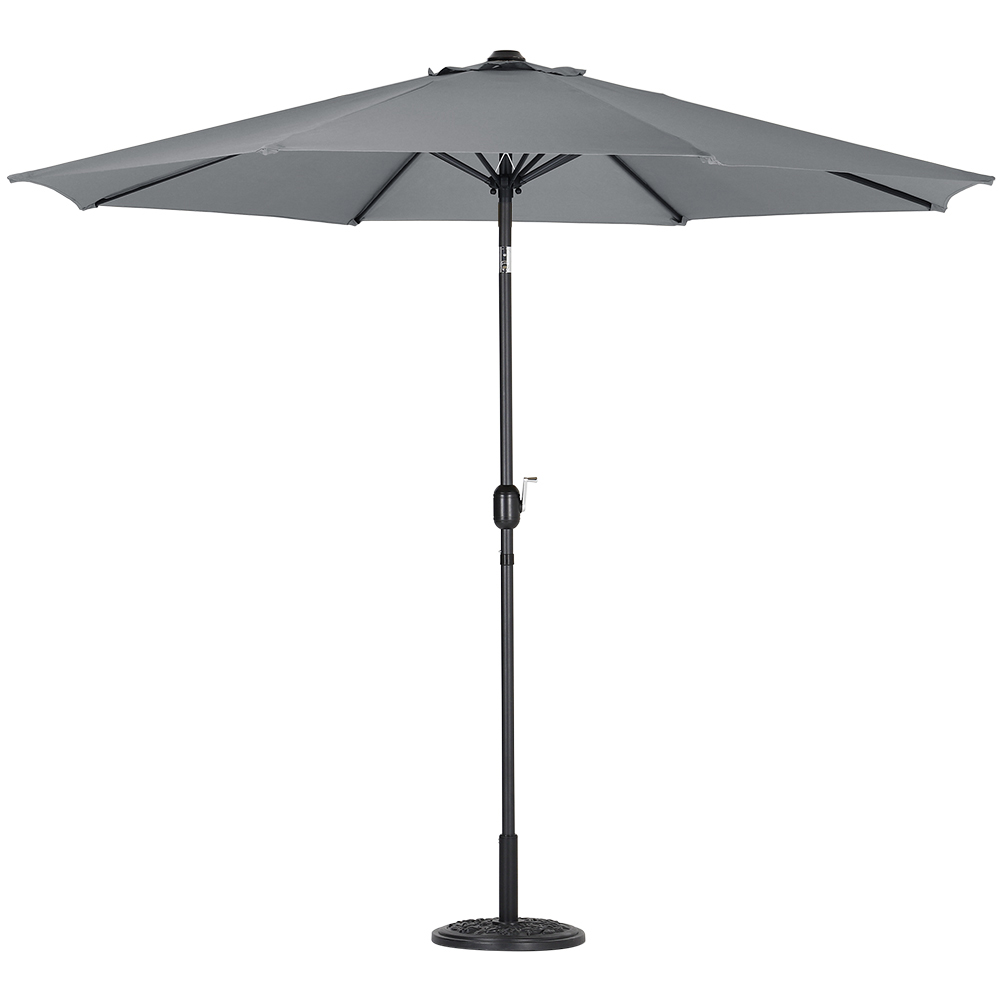 Living and Home Grey Round Crank Tilt Parasol with Floral Round Base 3m Image 1