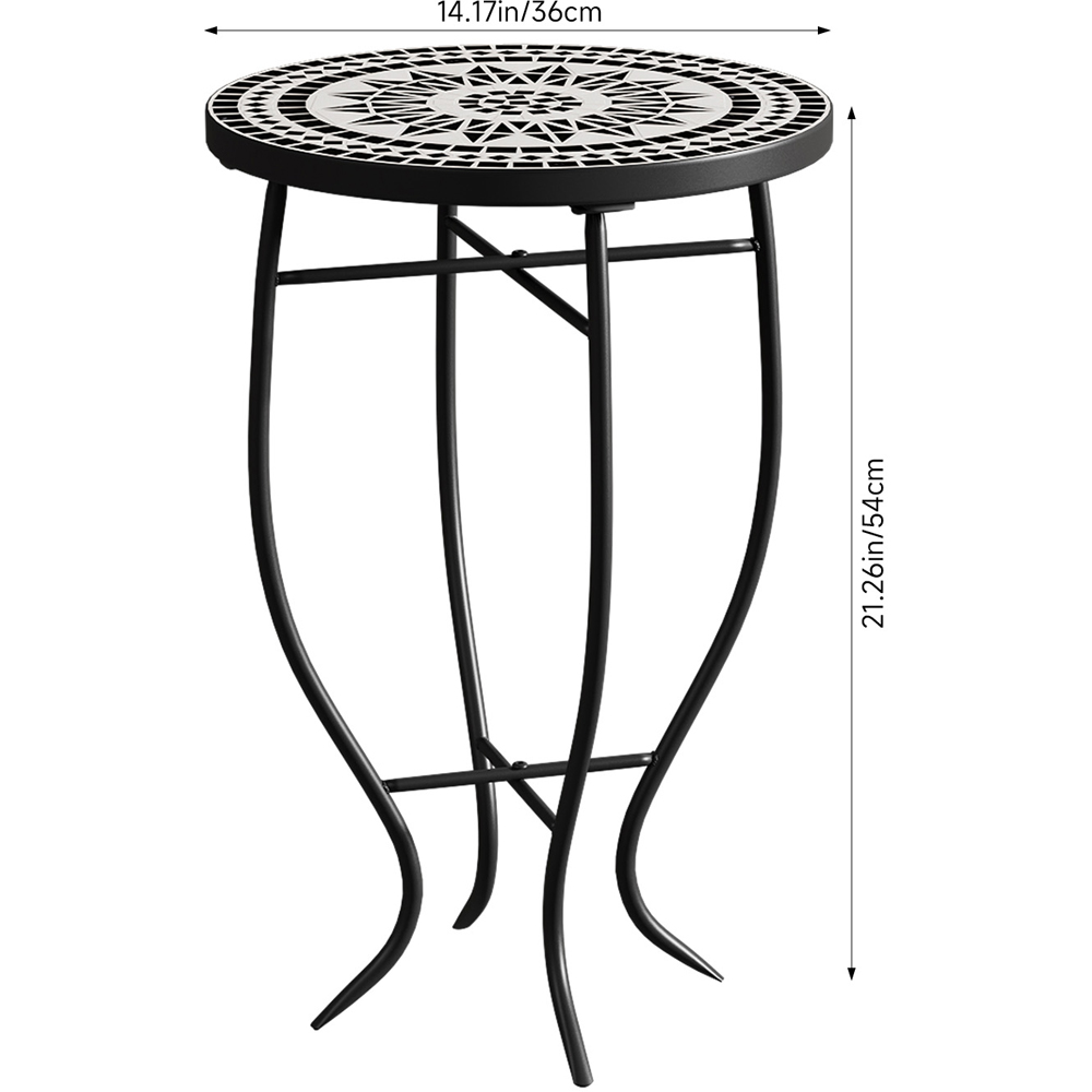 Living and Home White Mosaic Round Garden Accent Side Table Image 9