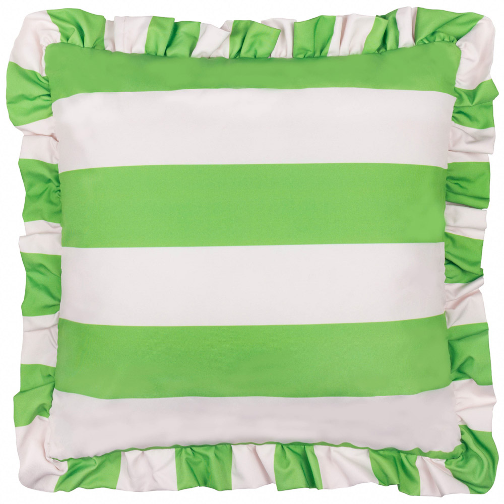 furn. Palm Royale Stripe Green Ruffle Printed Polyester Filled Outdoor Cushion 50 x 50cm Image 1