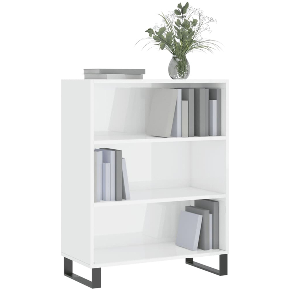 vidaXL 3 Open Shelf High Gloss White Shelf Cabinet with Metal Legs Image 3