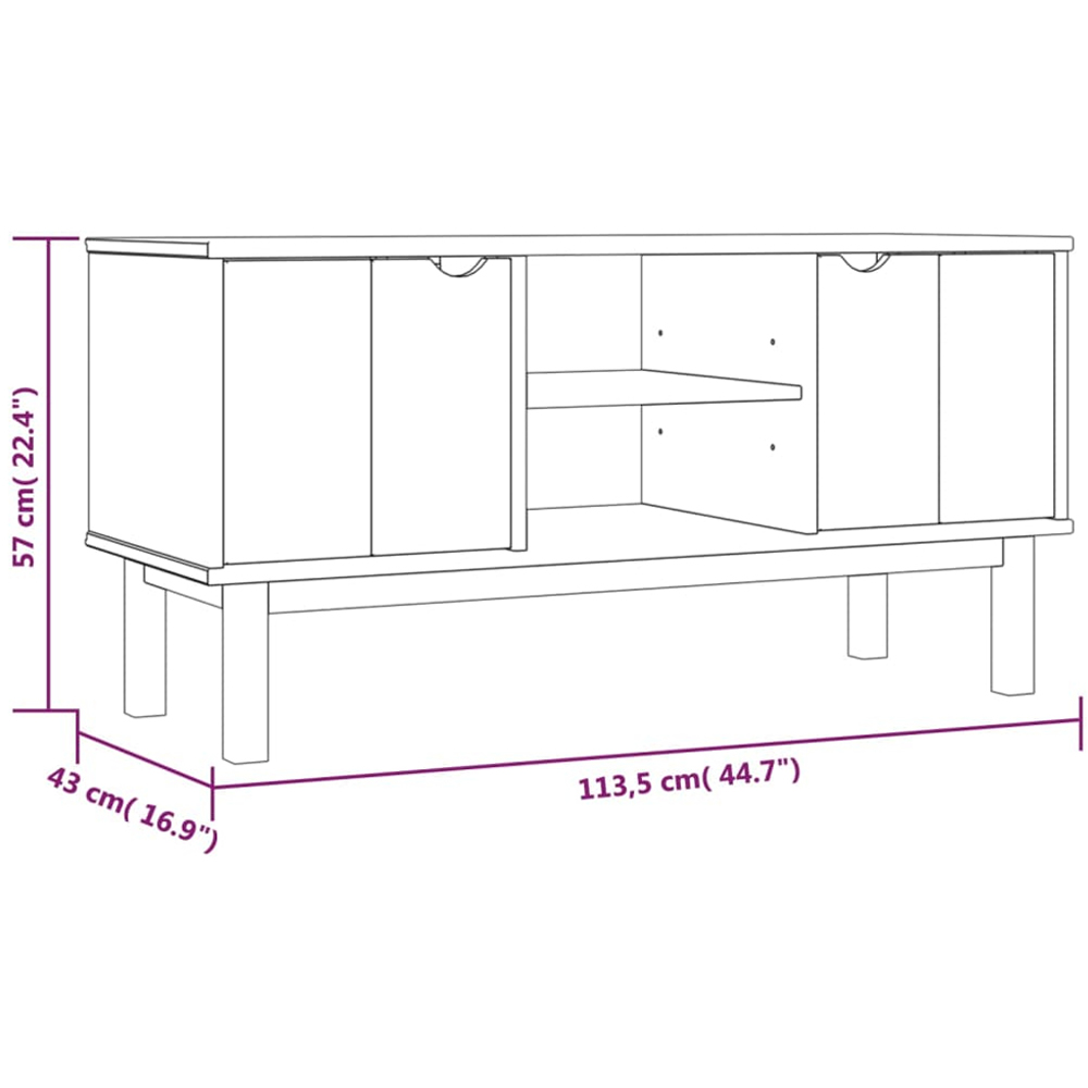 vidaXL Otta 2 Door 2 Shelf Brown Solid Pine Wood TV Cabinet Image 7