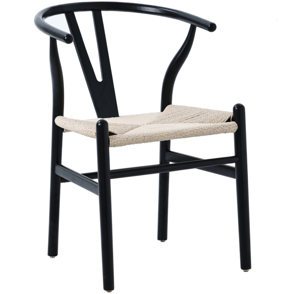 Furniture One Set of 2 Black Rattan Ash Solid Wood Y-Shaped Dining Chair Image 4