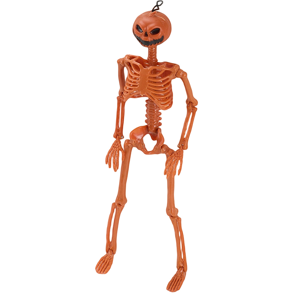 Living and Home Orange Posable Pumpkin Skeleton Halloween Decoration 1.2ft Image 1