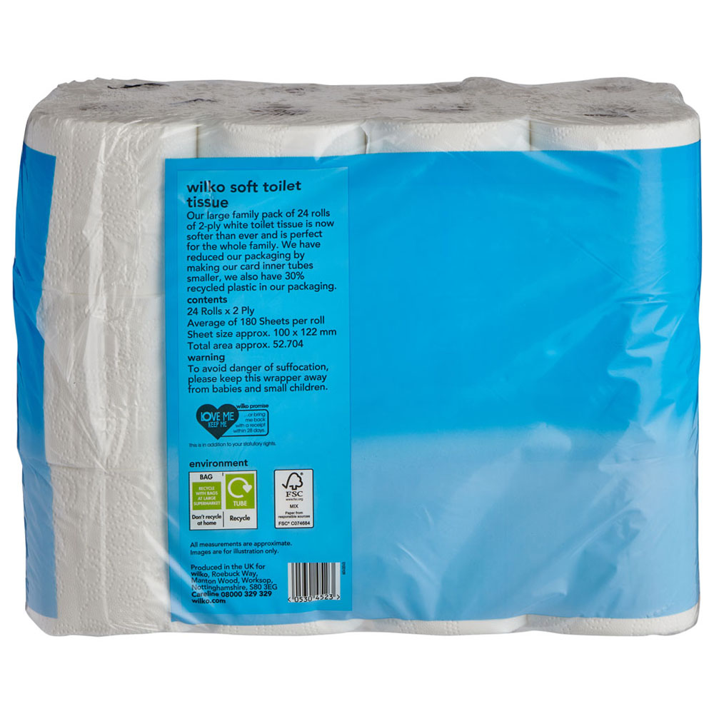 Wilko Soft Toilet Tissue 2 Ply Case of 3 x 24 Rolls Image 4