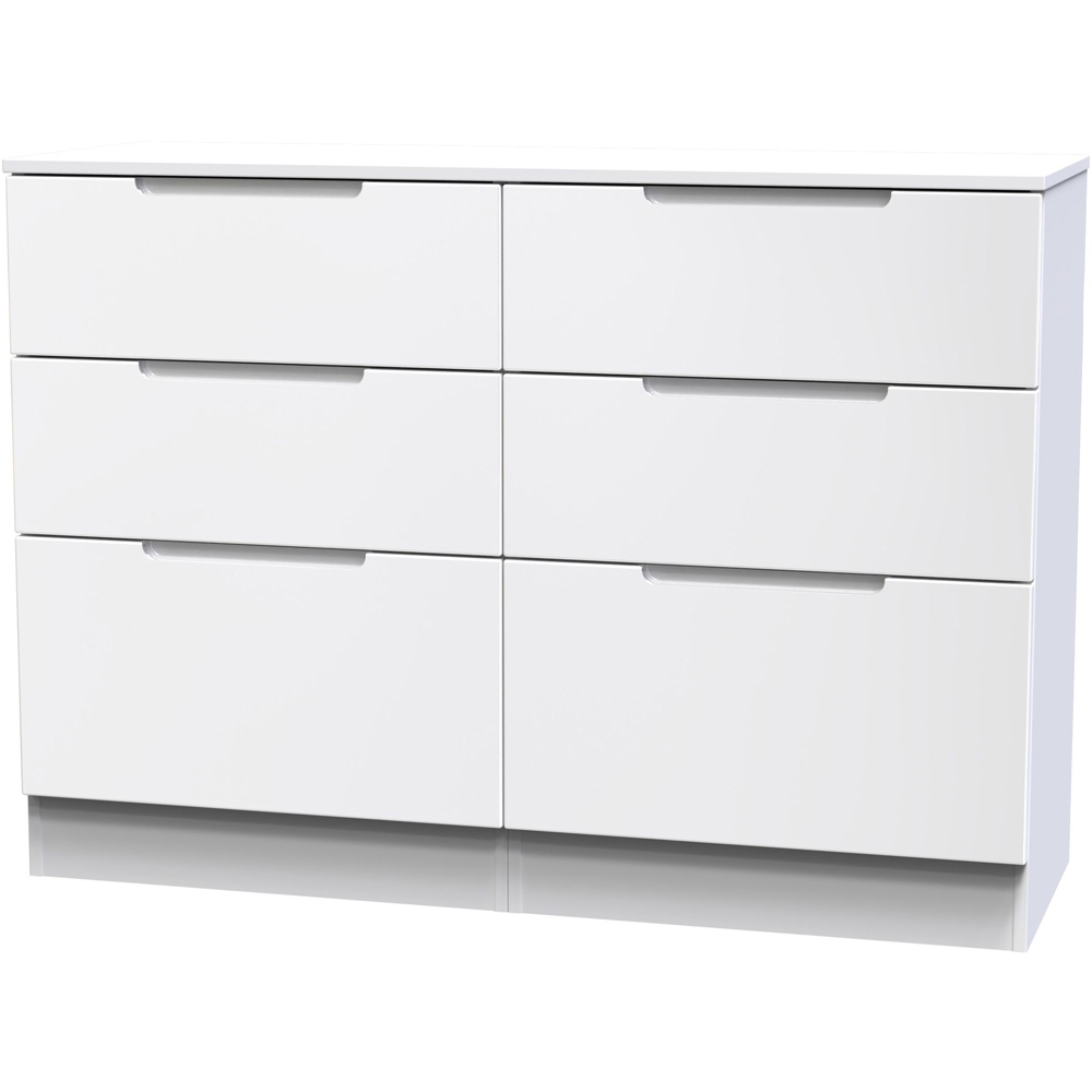 Crowndale Milan 6 Drawer White Gloss and White Wide Chest of Drawers Ready Assembled Image 4