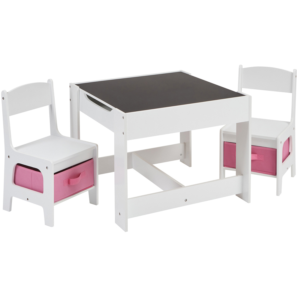 Liberty House Toys Kids White and Pink Table and 2 Chairs Set with Storage Bins Image 3