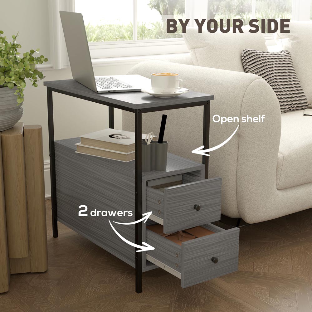 HOMCOM 2 Drawer Grey Narrow End Table Image 8