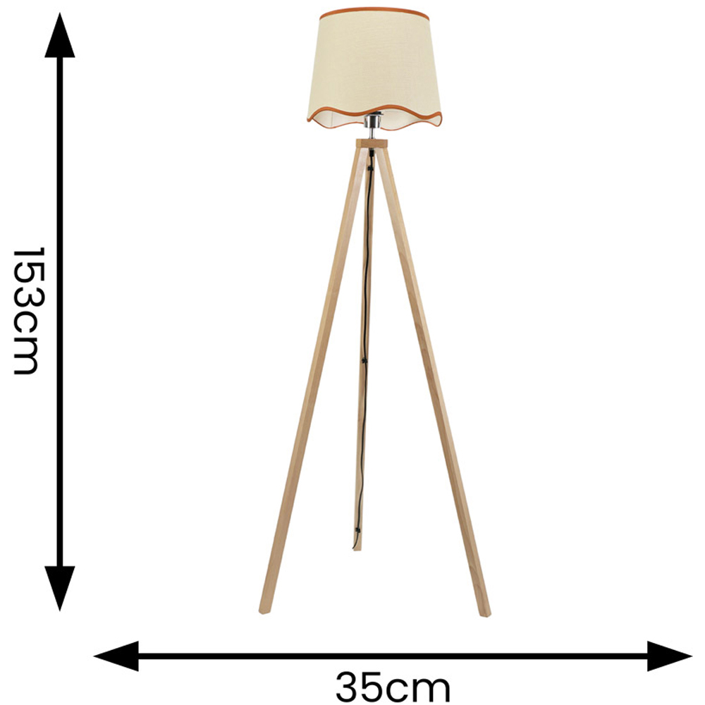 ValueLights Barbro Rust Trim Scallop Shade Natural Tripod Floor Lamp and Bulb Image 4
