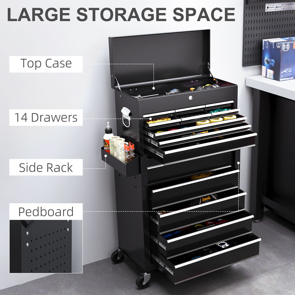 HOMCOM 14 Drawer Black Lockable Roller Cabinet Image 5