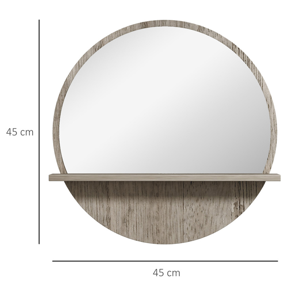 Kleankin Grey Wood Effect Round Makeup Mirror with Shelf 45cm Image 9