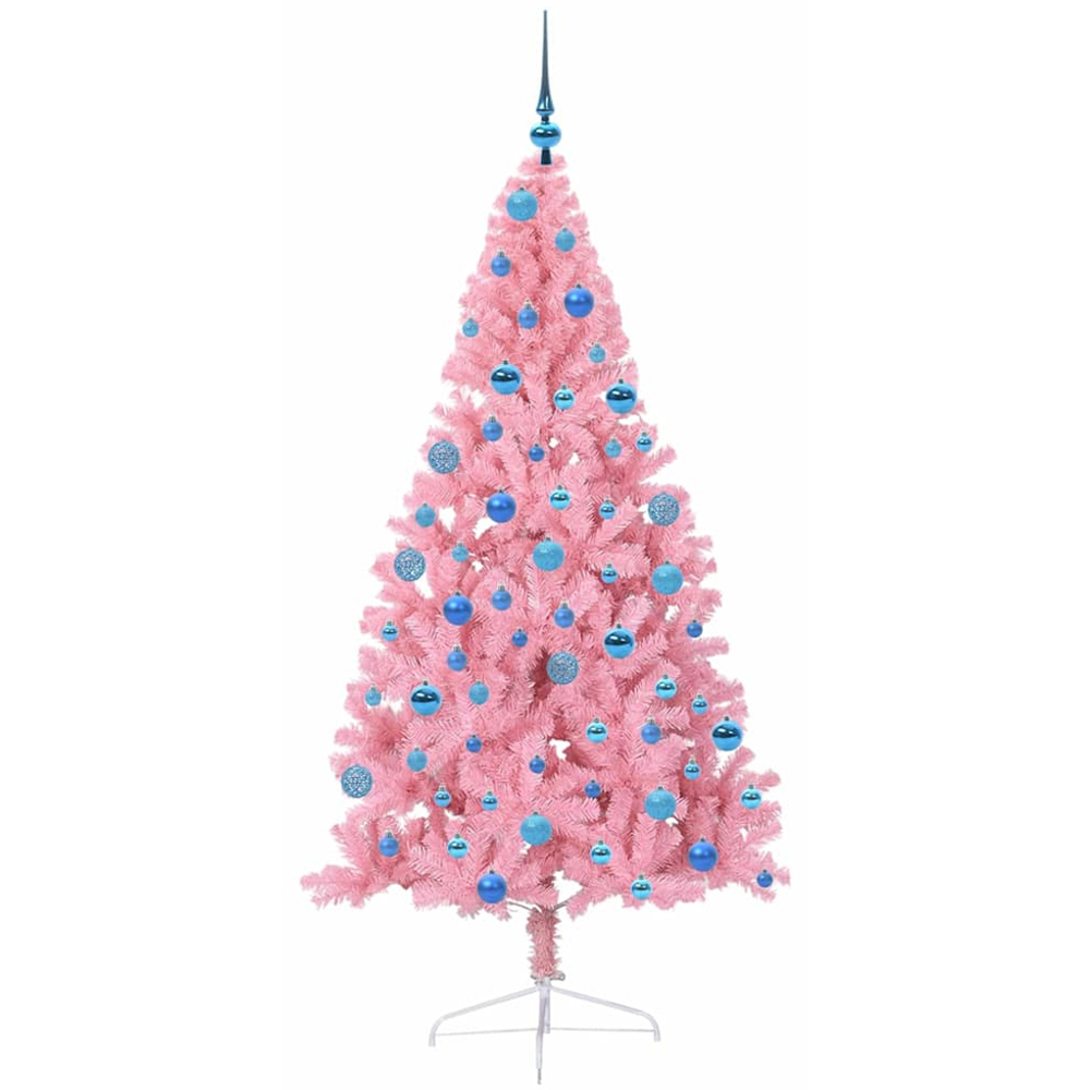 vidaXL Pre-Lit Blue Bauble Pink Artificial Christmas Tree 6ft Image 2