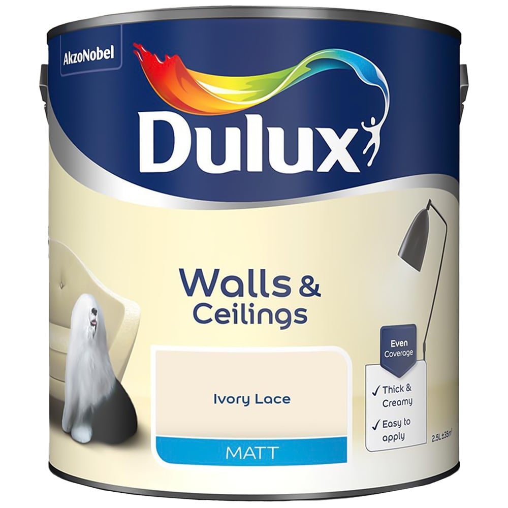 Dulux Walls and Ceilings Ivory Lace Matt Emulsion Paint 2.5L Image 2