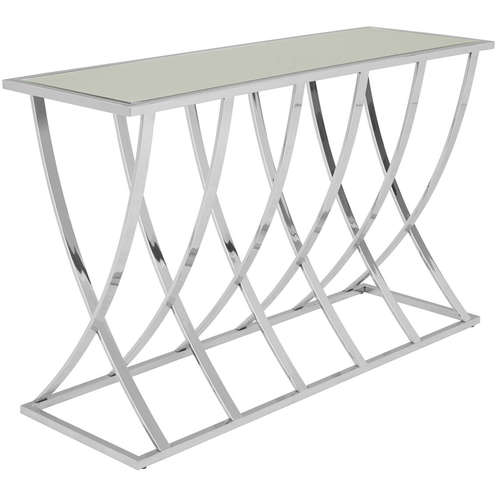 Premier Housewares Silver Chrome Finish Glass Top Console Table Image 3