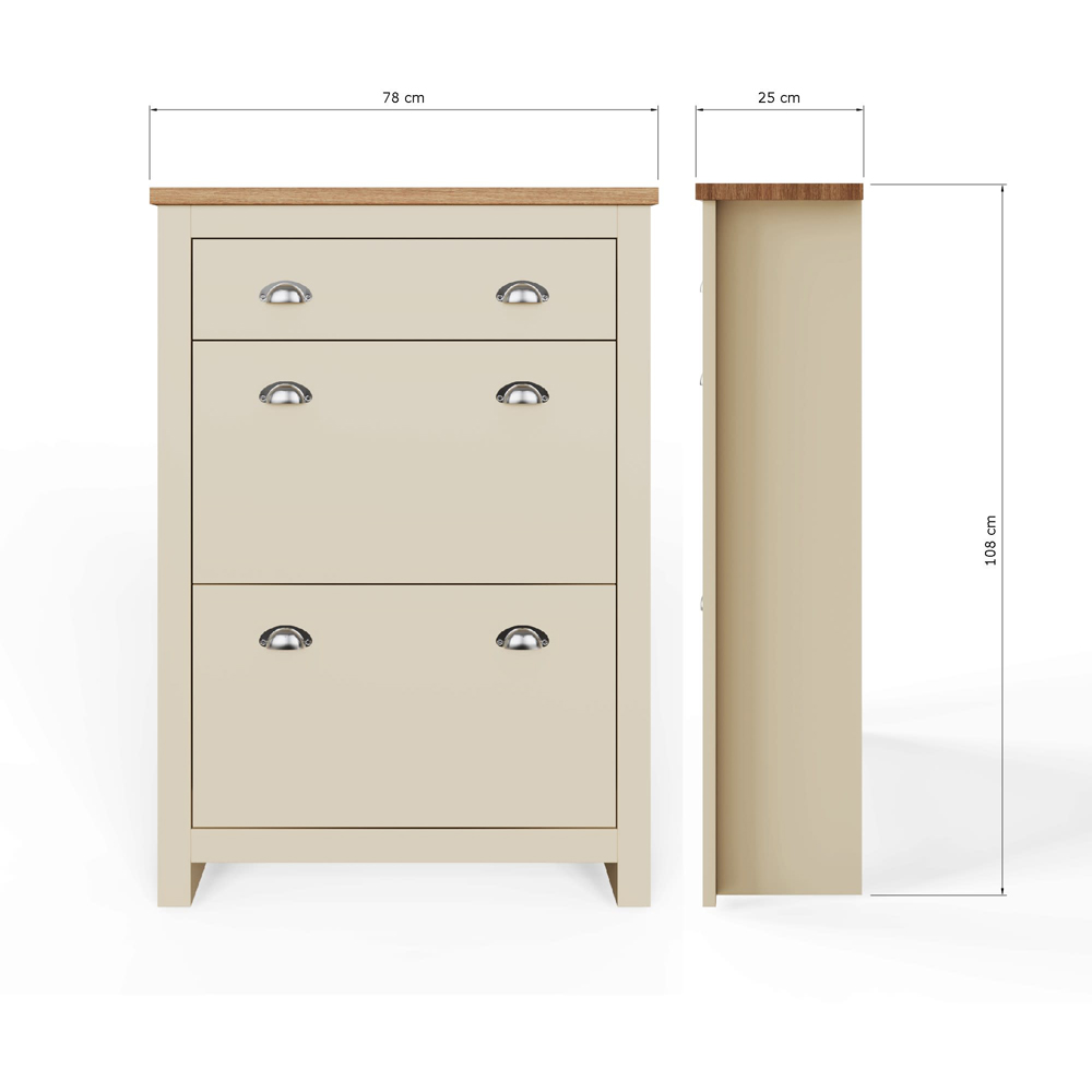 GFW Lancaster Cream 2 Door 1 Drawer Shoe Cabinet Image 9
