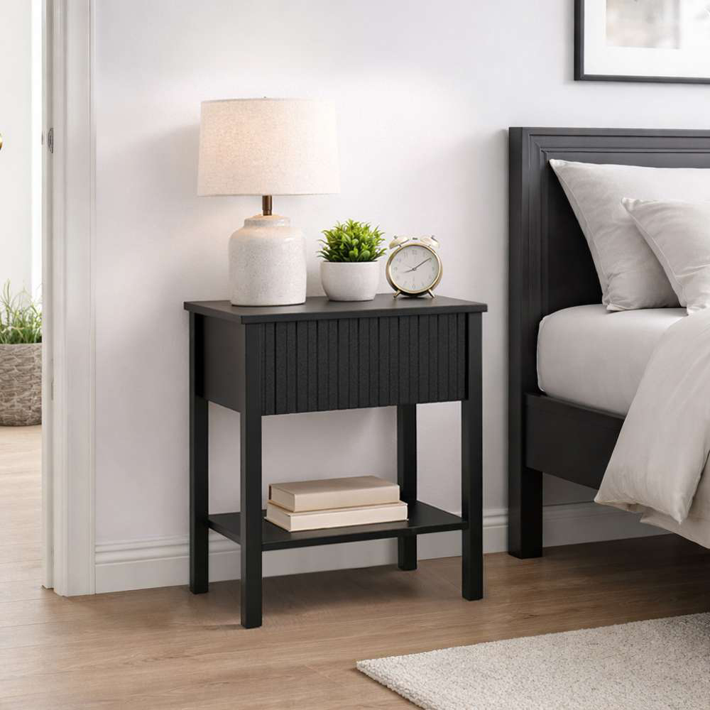 Birlea Axis Single Drawer Single Shelf Black Fluted Bedside Table Image 4