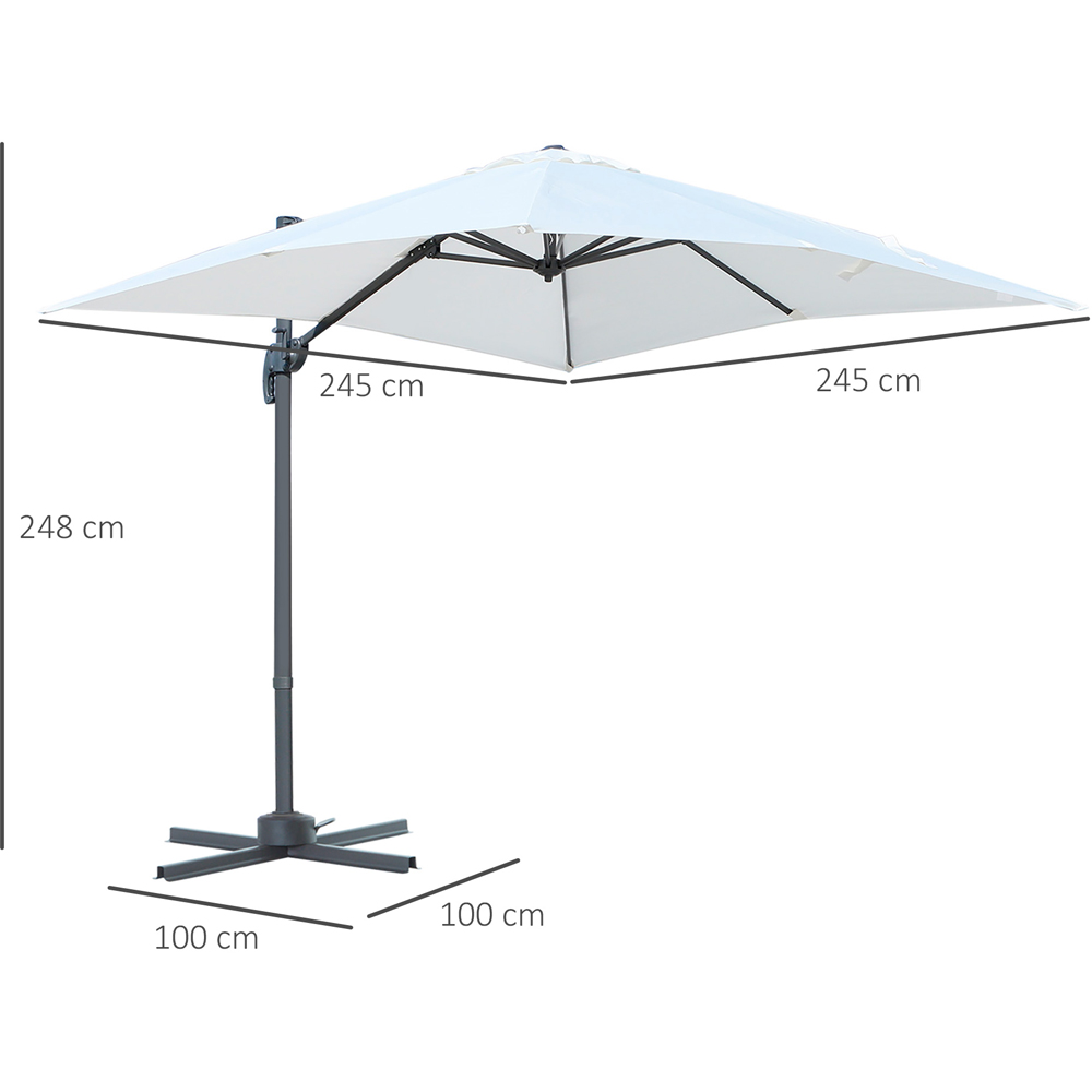Outsunny White Crank Hanle Cantilever Parasol with Cross Base 2.45 x 2.45m Image 7