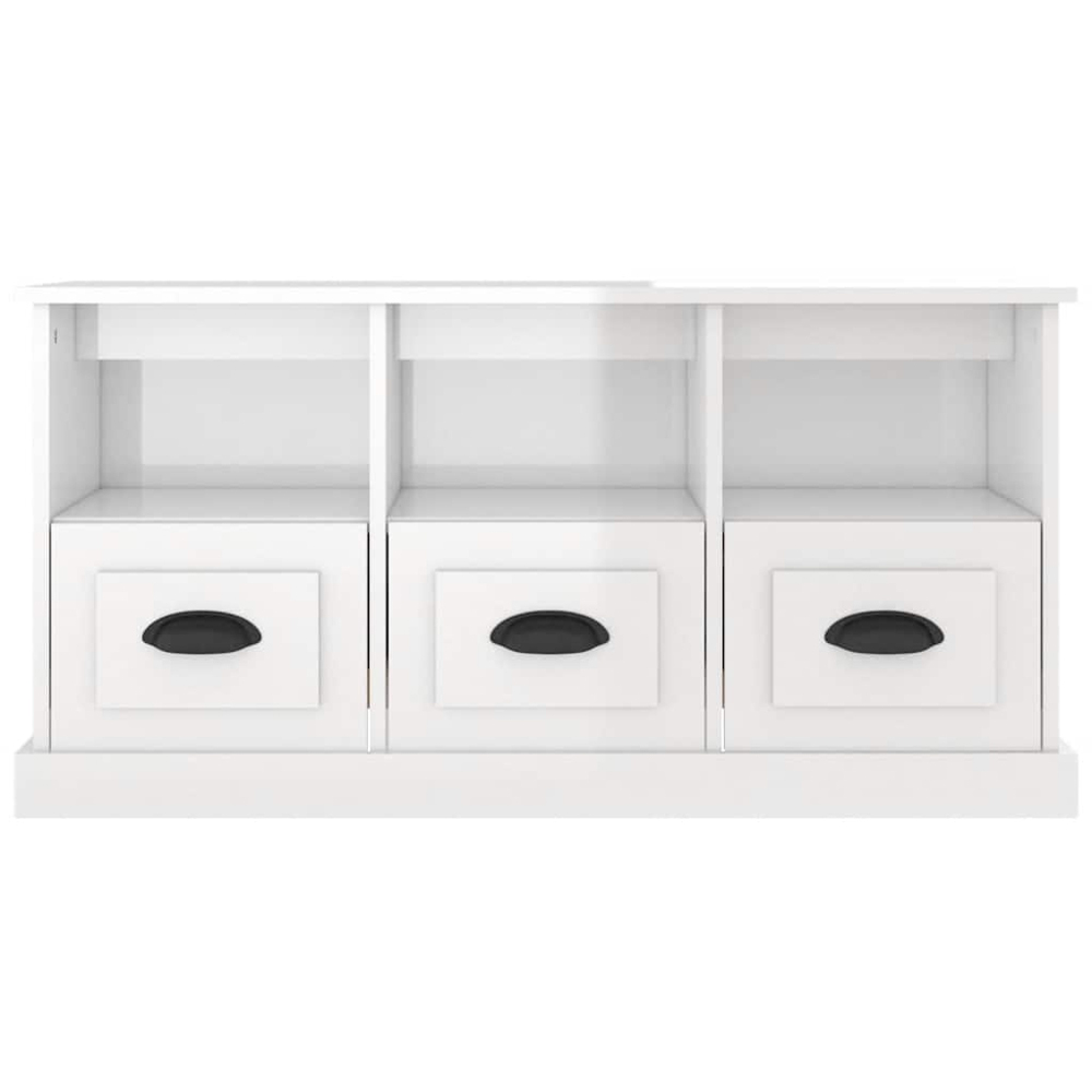 vidaXL 3 Drawer 3 Shelf High Gloss White TV Cabinet Image 4